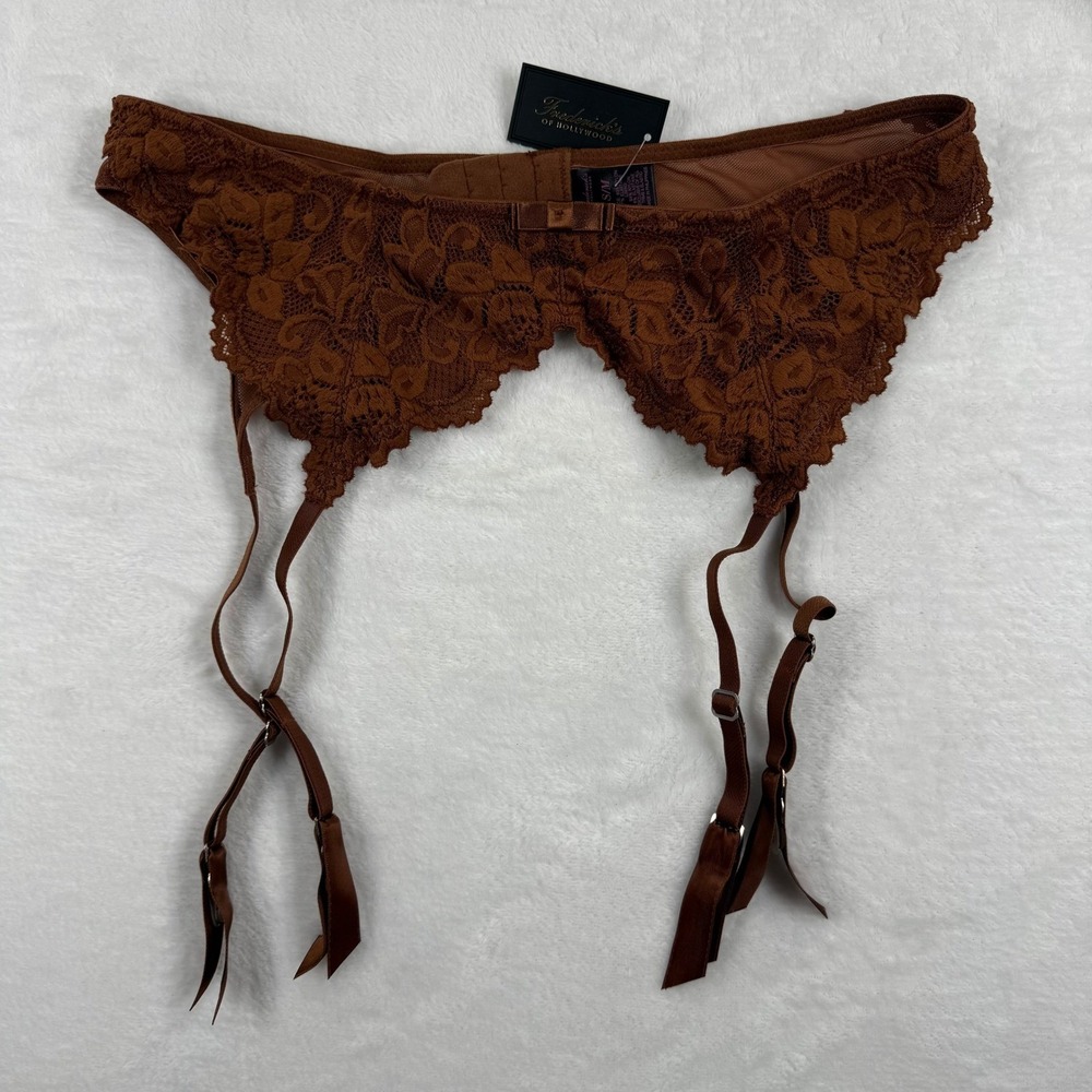 NWT Fredericks of Hollywood Jessica Lace Garter‎ Belt Brown S M